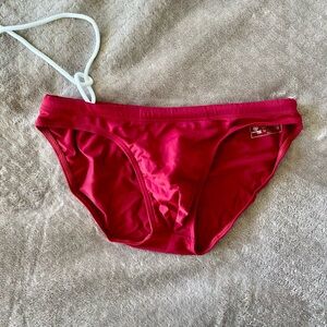 Men’s Deep Red Swim Brief with Side Tie Drawstring, Medium
